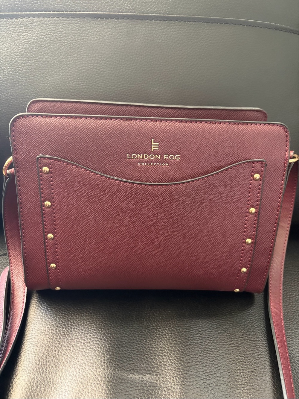 London Fog Plum Crossbody with Gold Studs
